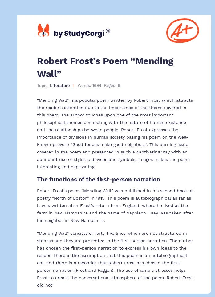 Robert Frost’s Poem “Mending Wall”. Page 1