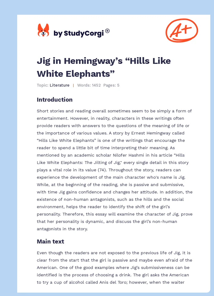 Jig in Hemingway’s “Hills Like White Elephants”. Page 1