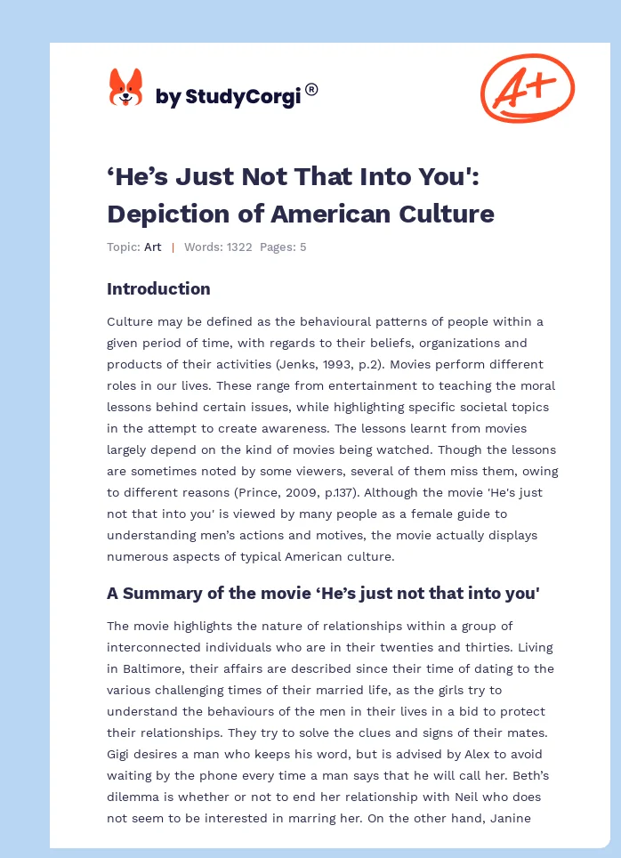 ‘He’s Just Not That Into You': Depiction of American Culture. Page 1