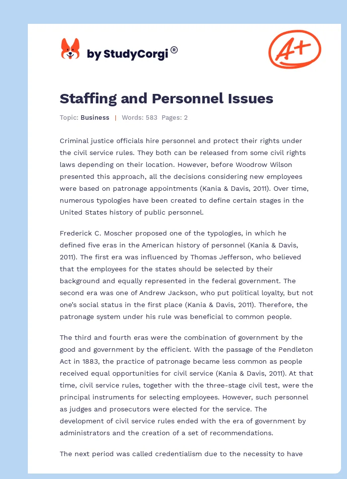 Staffing and Personnel Issues. Page 1