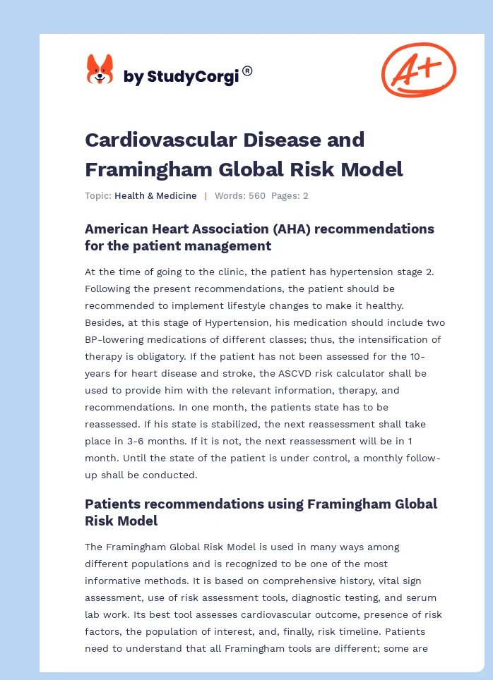 Cardiovascular Disease and Framingham Global Risk Model. Page 1