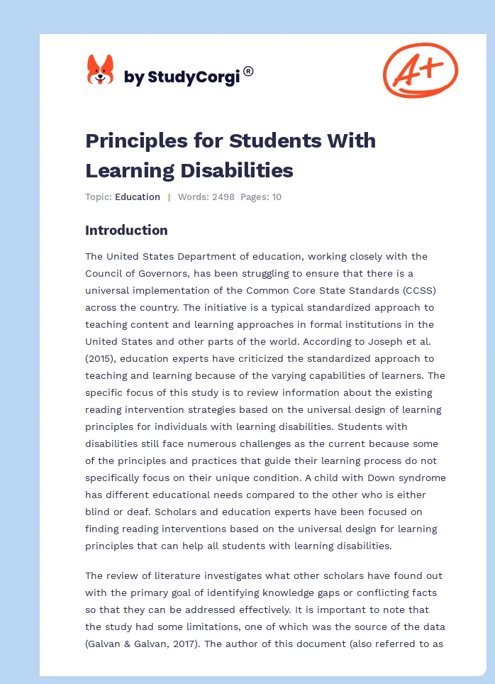 Principles for Students With Learning Disabilities. Page 1