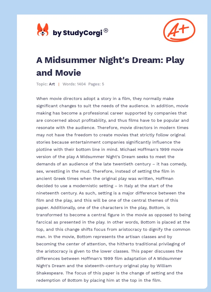 A Midsummer Night's Dream: Play and Movie. Page 1
