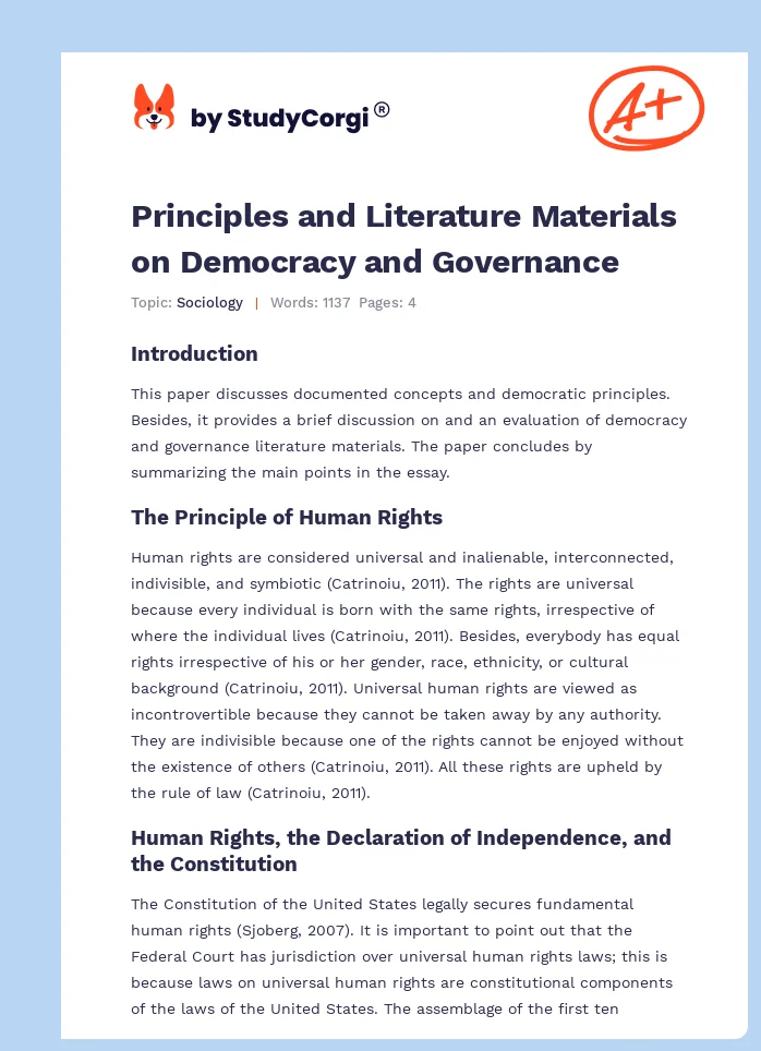 Principles and Literature Materials on Democracy and Governance. Page 1