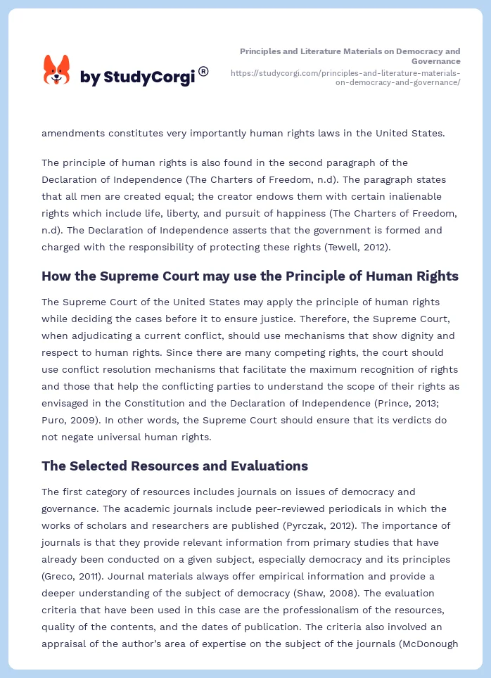 Principles and Literature Materials on Democracy and Governance. Page 2