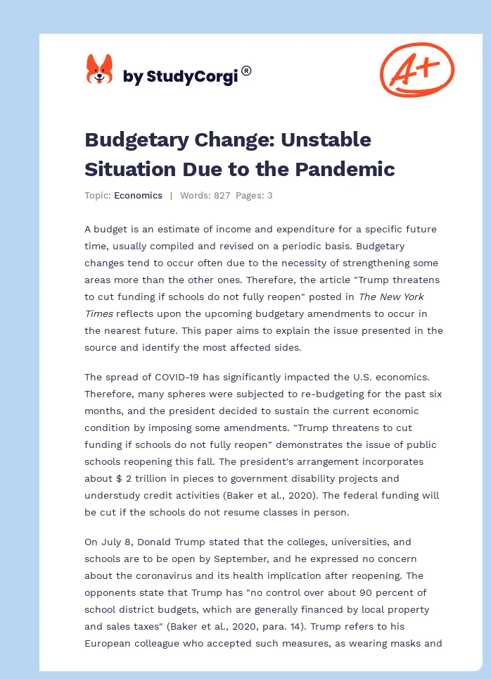 Budgetary Change: Unstable Situation Due to the Pandemic. Page 1