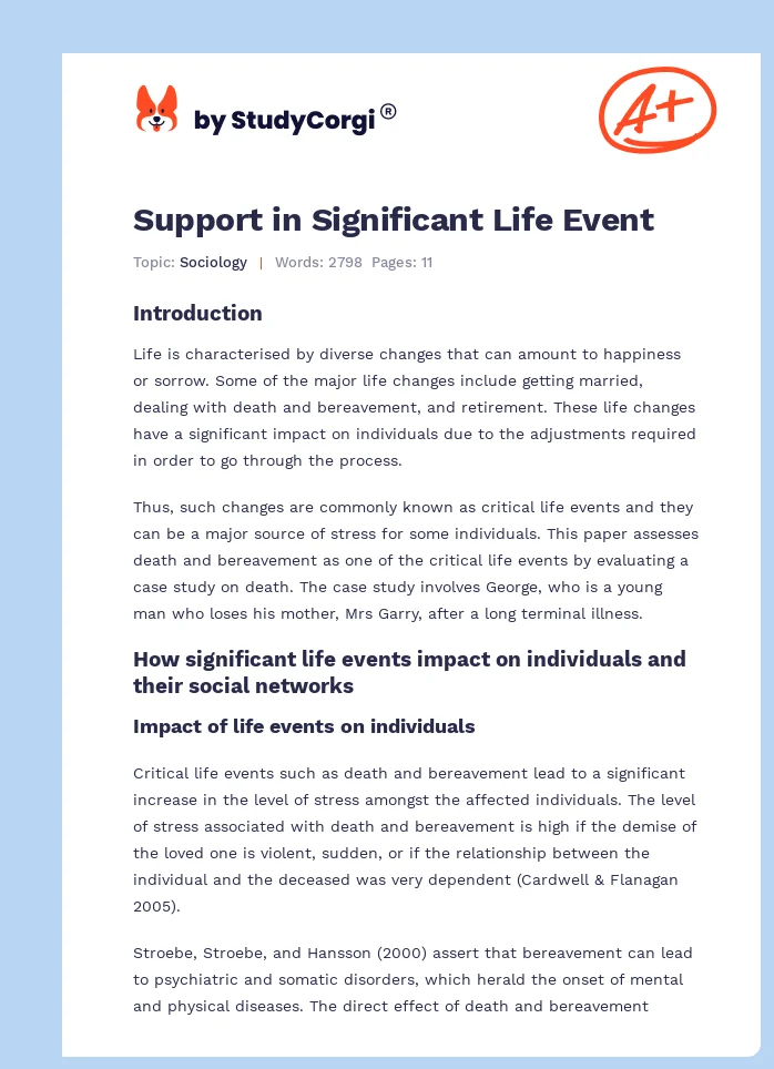 Support in Significant Life Event. Page 1