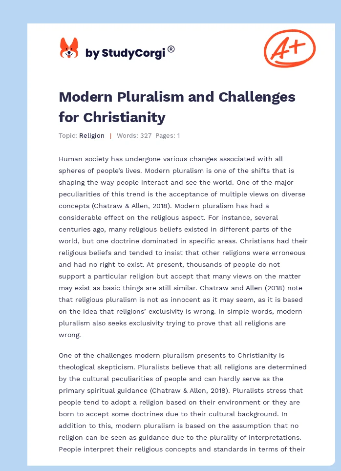 Modern Pluralism and Challenges for Christianity. Page 1