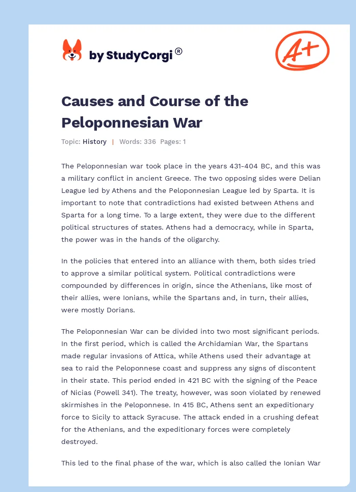 Causes and Course of the Peloponnesian War. Page 1