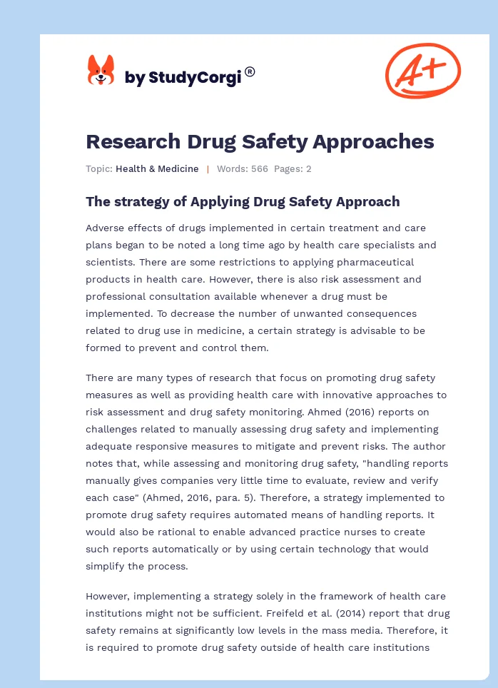 Research Drug Safety Approaches. Page 1