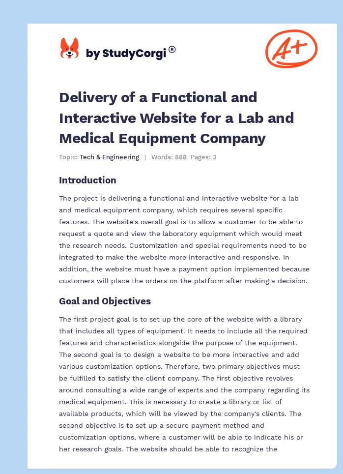 Delivery of a Functional and Interactive Website for a Lab and Medical Equipment Company. Page 1