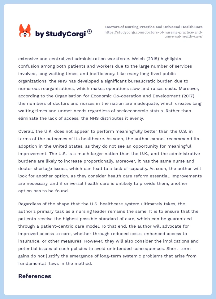 Doctors of Nursing Practice and Universal Health Care. Page 2