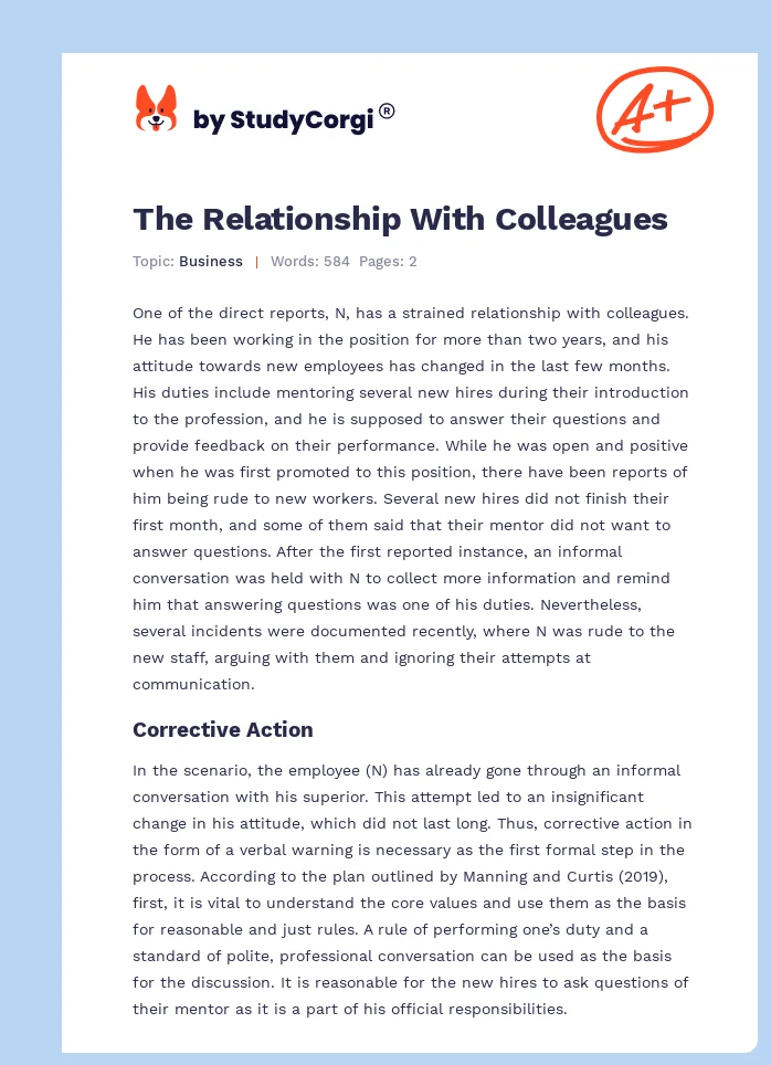 The Relationship With Colleagues. Page 1