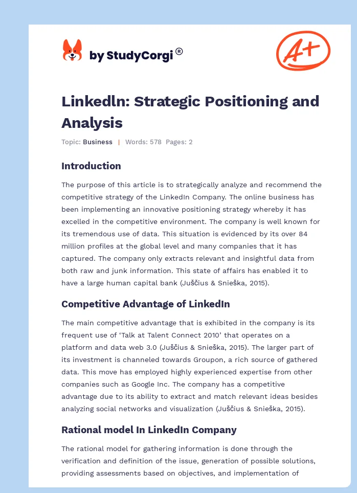 Linkedln: Strategic Positioning and Analysis. Page 1