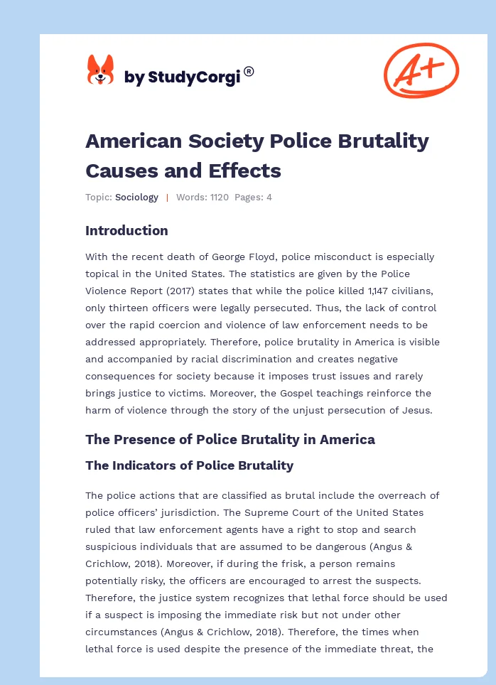 American Society Police Brutality Causes and Effects. Page 1
