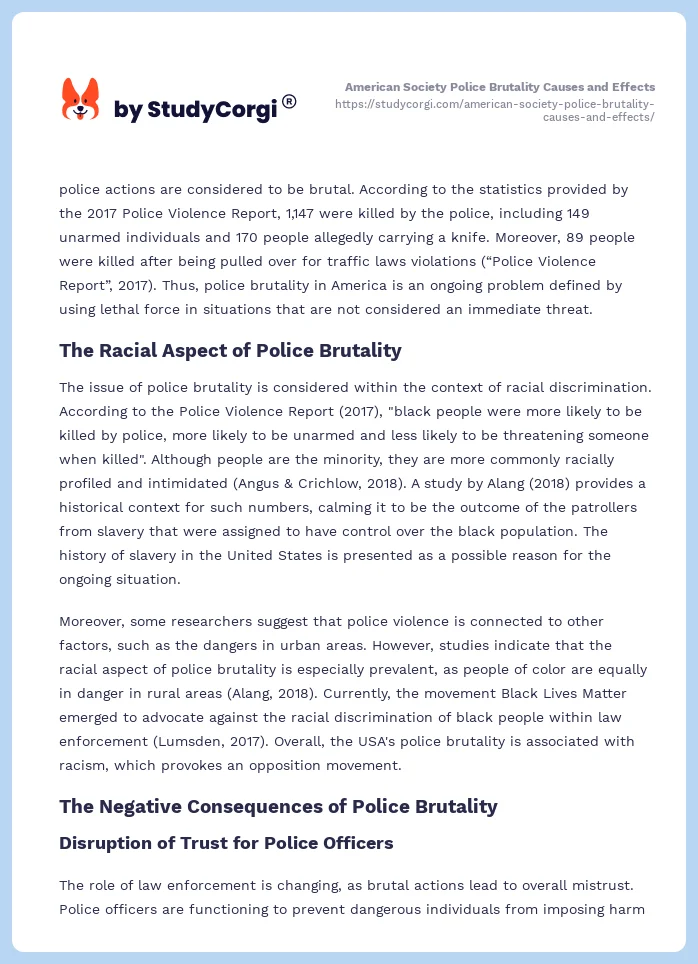 American Society Police Brutality Causes and Effects. Page 2