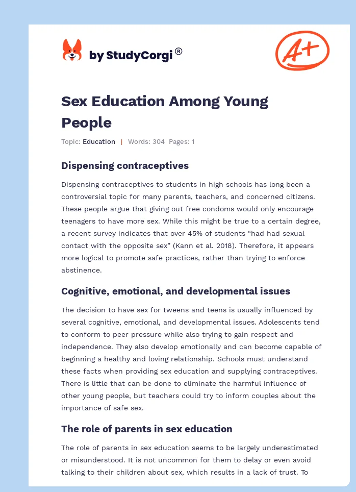 Sex Education Among Young People. Page 1