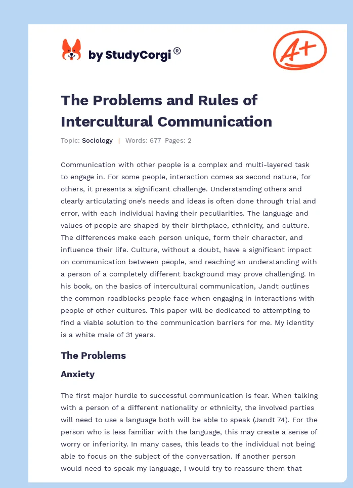 The Problems and Rules of Intercultural Communication. Page 1