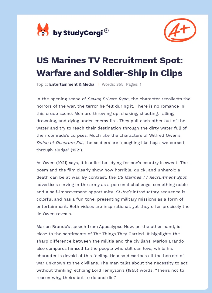 US Marines TV Recruitment Spot: Warfare and Soldier-Ship in Clips. Page 1