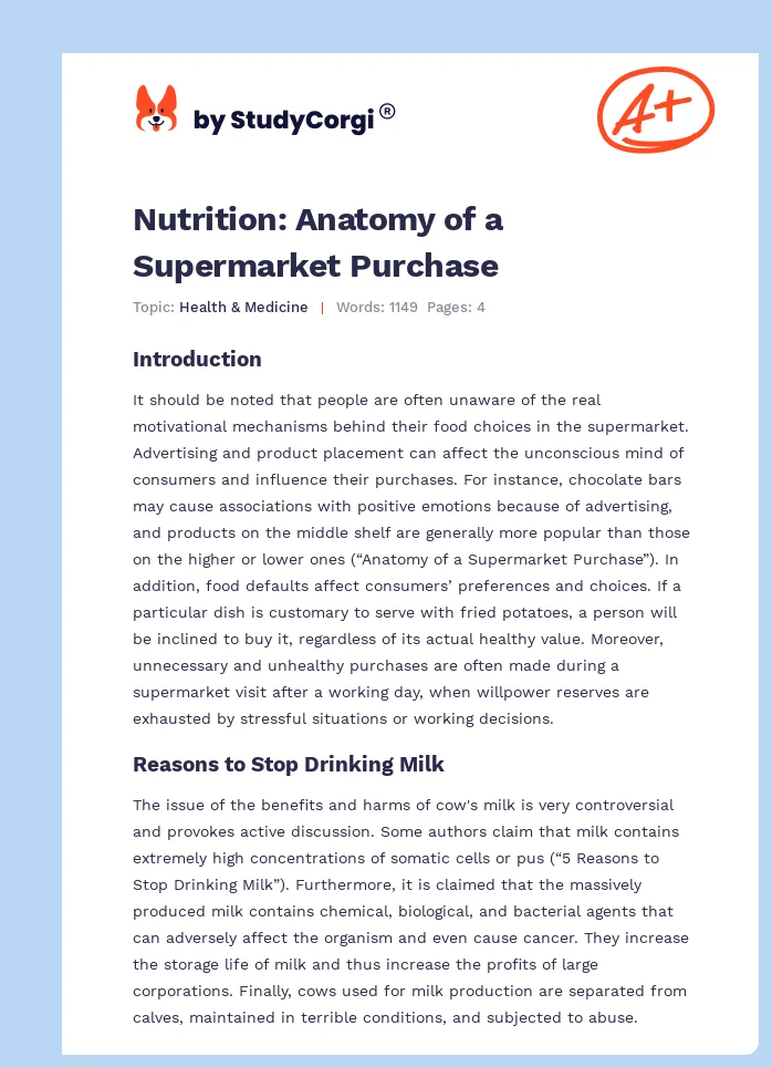 Nutrition: Anatomy of a Supermarket Purchase. Page 1