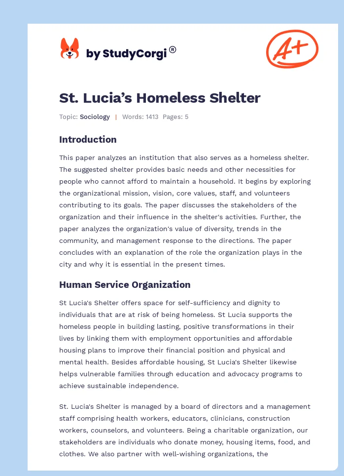 St. Lucia’s Homeless Shelter. Page 1