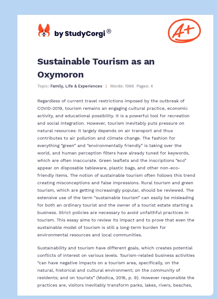 Sustainable Tourism as an Oxymoron. Page 1
