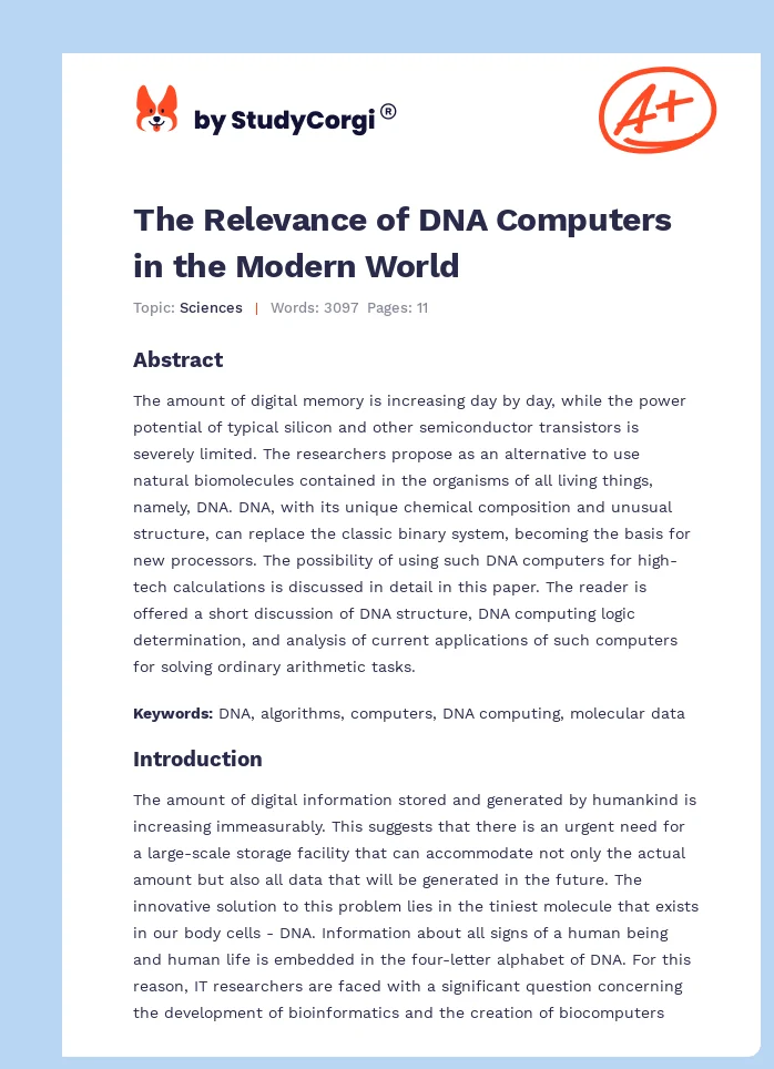 The Relevance of DNA Computers in the Modern World. Page 1