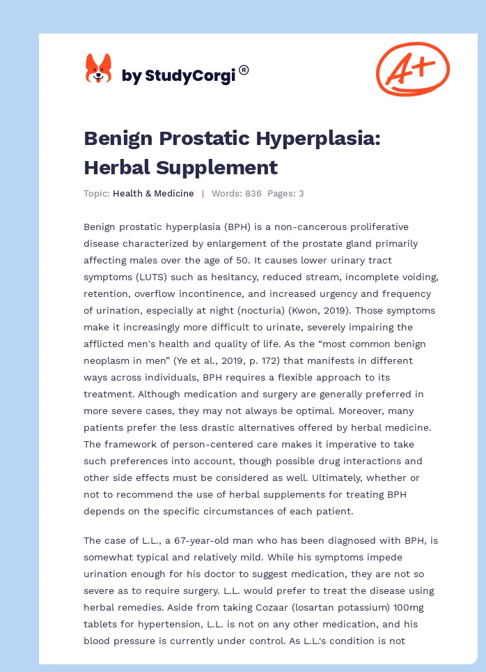 Benign Prostatic Hyperplasia: Herbal Supplement. Page 1