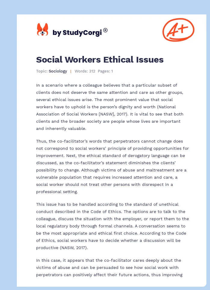 Social Workers Ethical Issues. Page 1