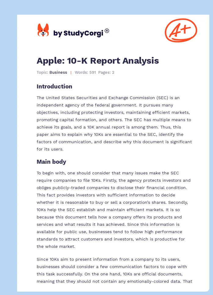 Apple: 10-K Report Analysis. Page 1