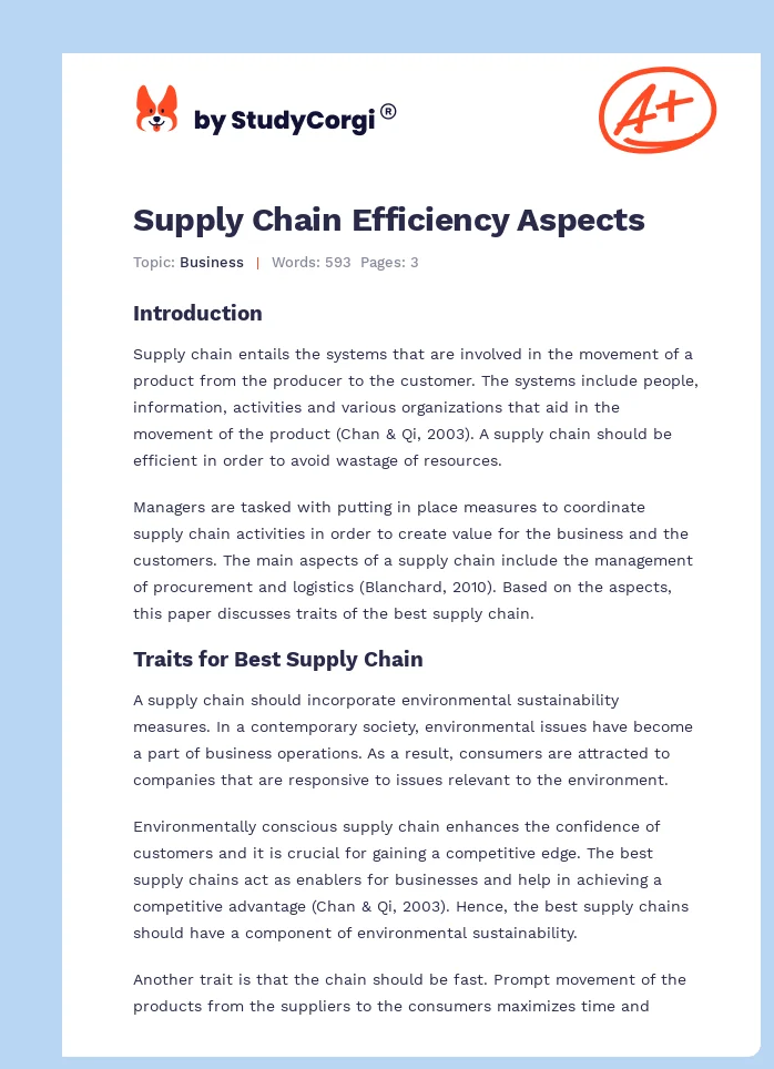 Supply Chain Efficiency Aspects. Page 1