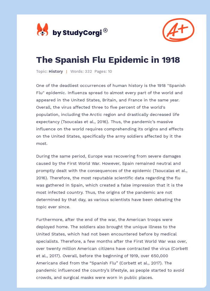 The Spanish Flu Epidemic in 1918. Page 1