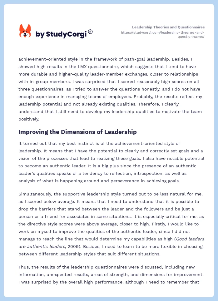 Leadership Theories and Questionnaires. Page 2