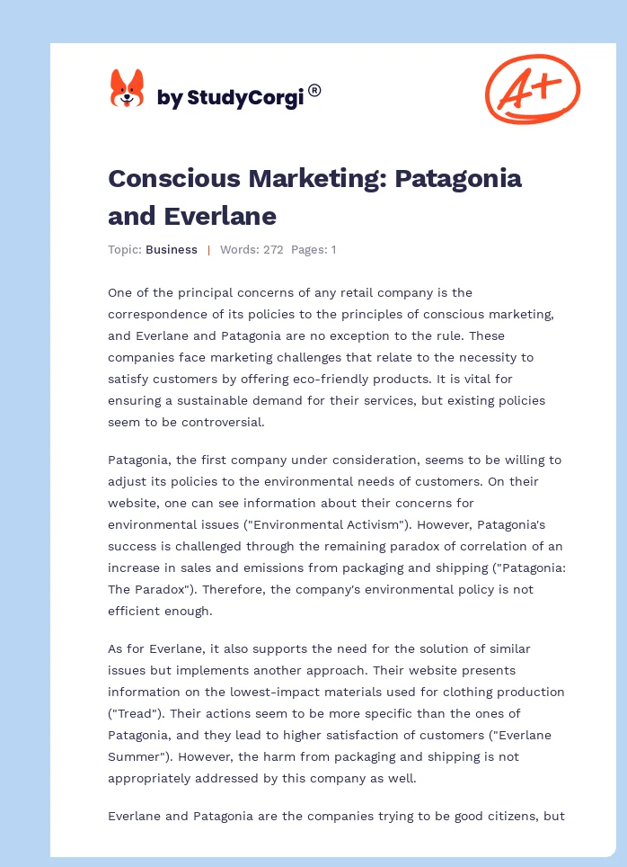 Conscious Marketing: Patagonia and Everlane. Page 1