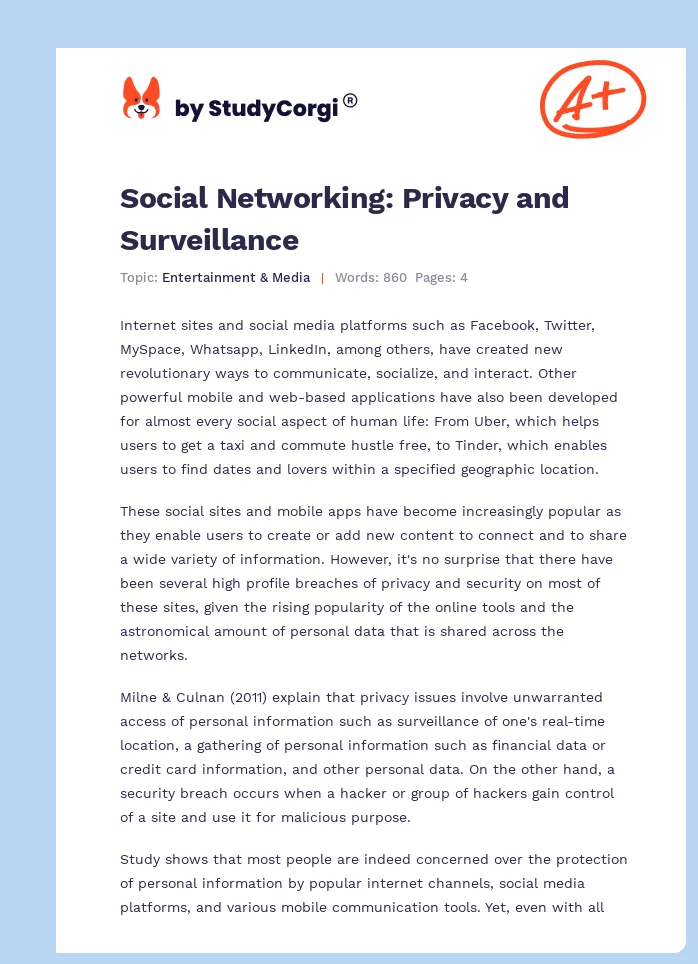 Social Networking: Privacy and Surveillance. Page 1