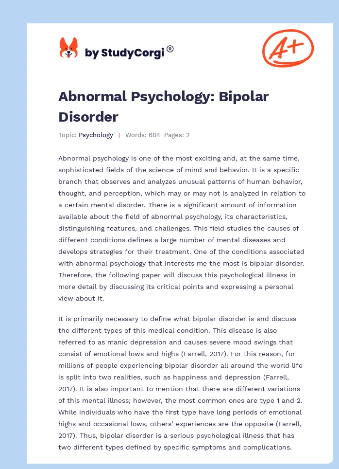 Abnormal Psychology: Bipolar Disorder. Page 1