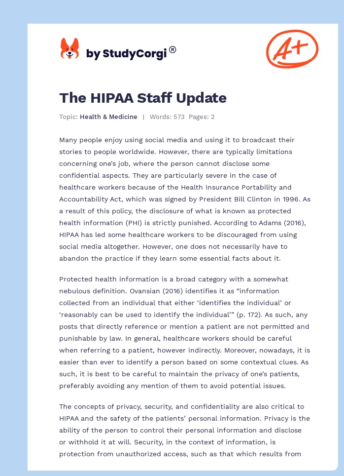 The HIPAA Staff Update. Page 1