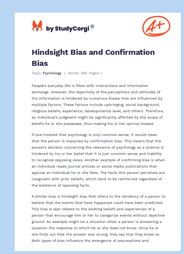 Hindsight Bias and Confirmation Bias. Page 1