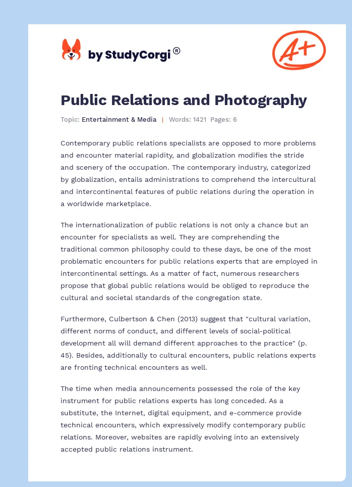 Public Relations and Photography. Page 1