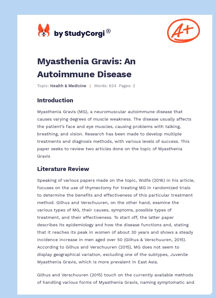 Myasthenia Gravis: An Autoimmune Disease. Page 1