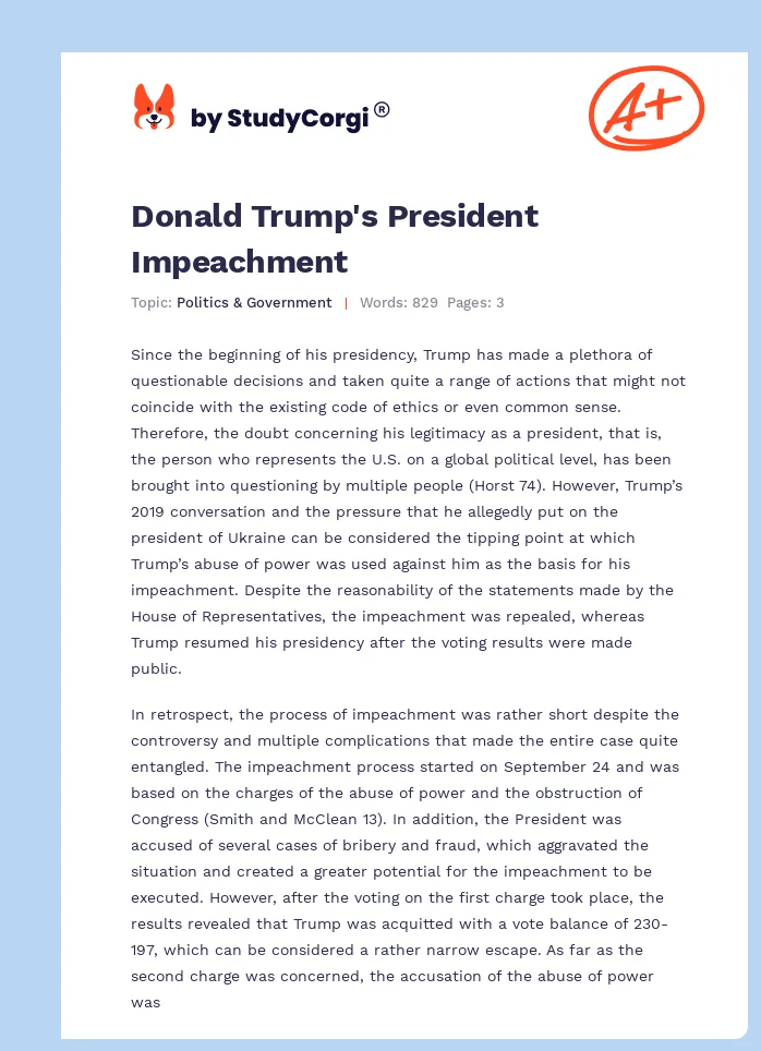 Donald Trump's President Impeachment. Page 1