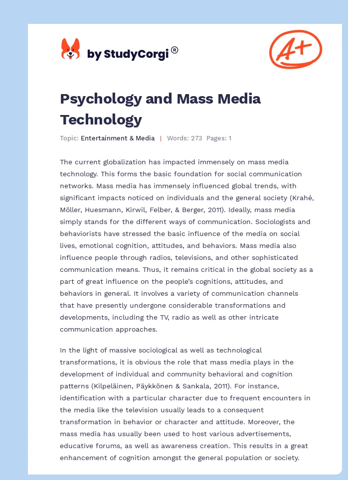Psychology and Mass Media Technology. Page 1