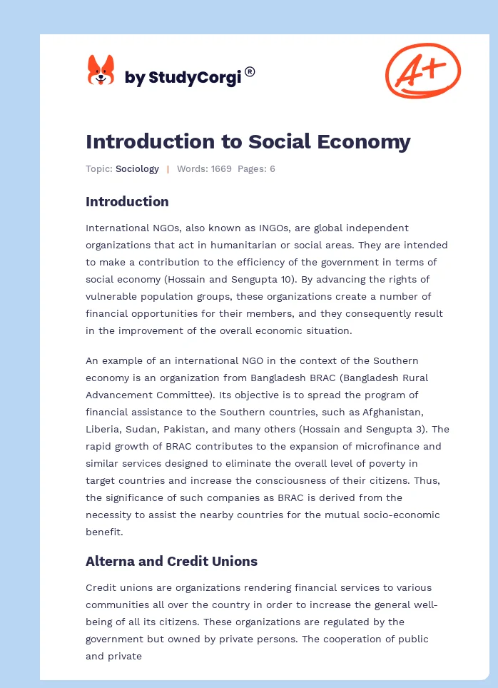 Introduction to Social Economy. Page 1