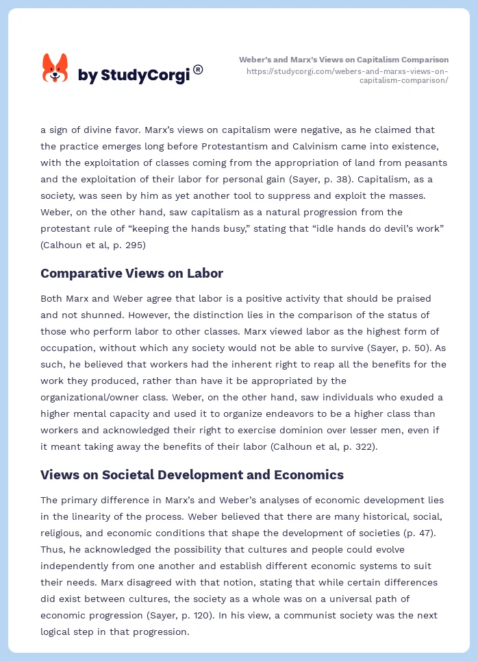 Weber’s and Marx’s Views on Capitalism Comparison. Page 2