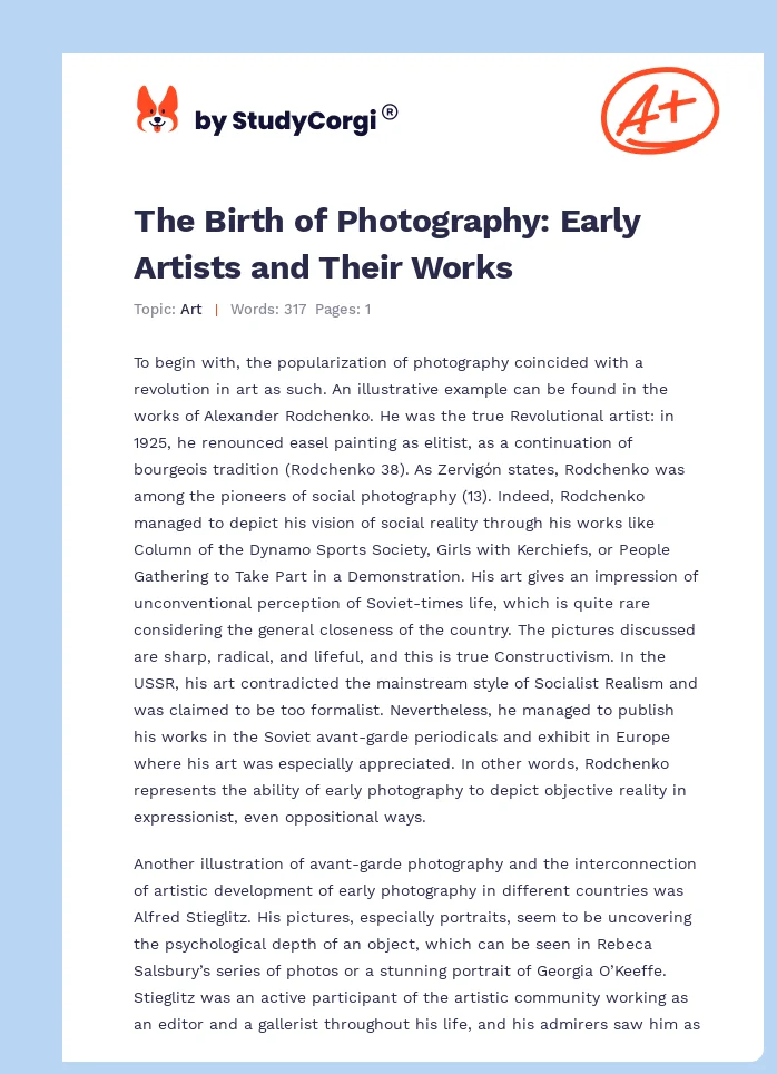 The Birth of Photography: Early Artists and Their Works. Page 1