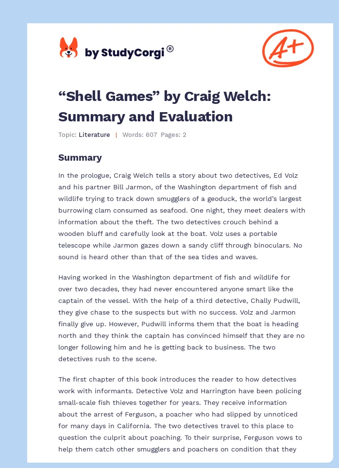 “Shell Games” by Craig Welch: Summary and Evaluation. Page 1