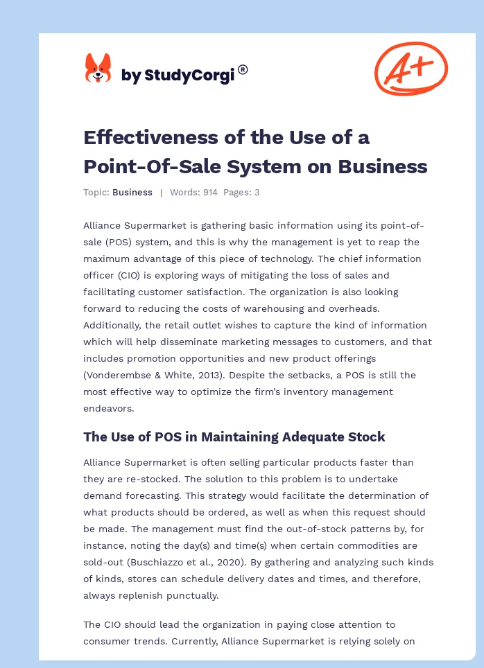 Effectiveness of the Use of a Point-Of-Sale System on Business. Page 1