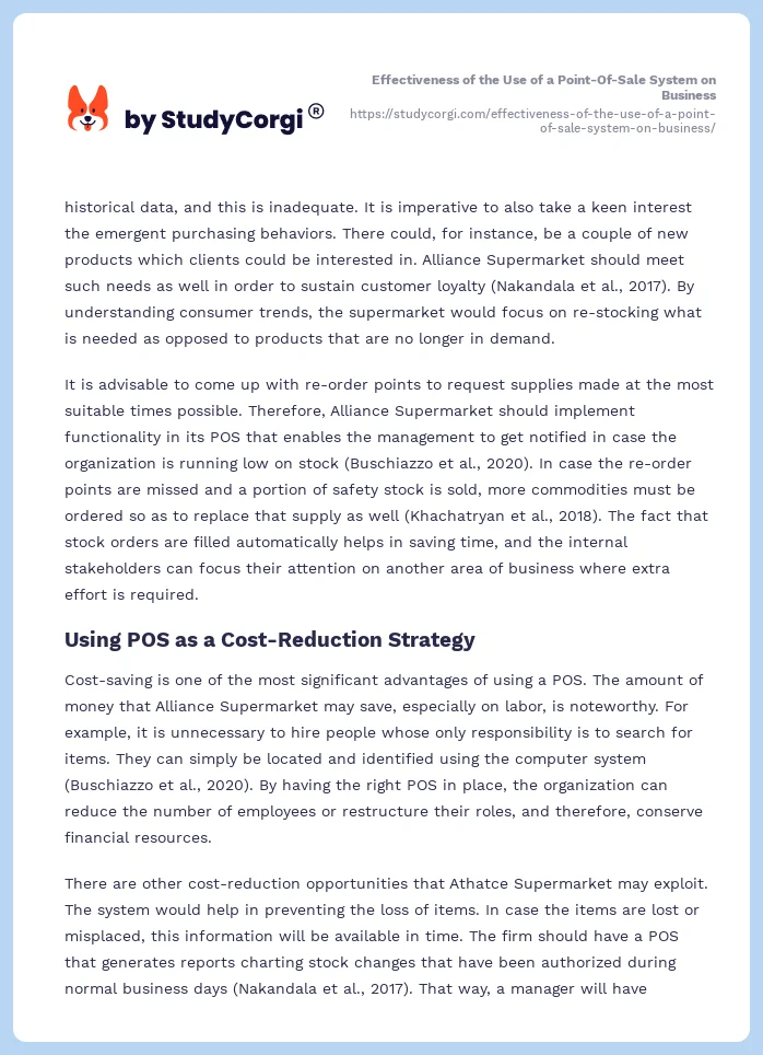 Effectiveness of the Use of a Point-Of-Sale System on Business. Page 2