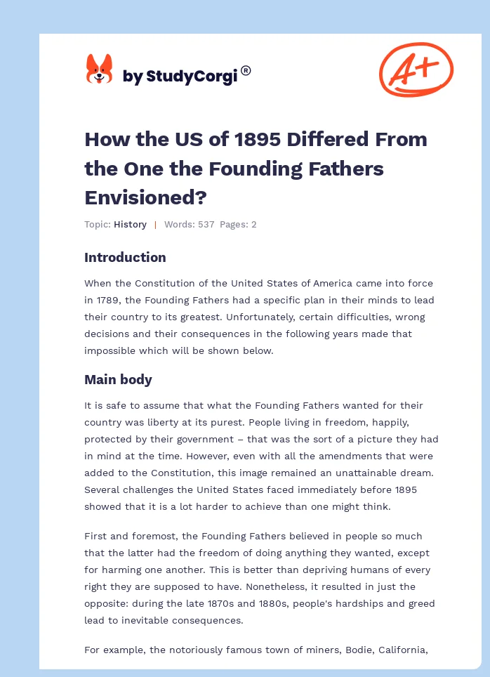 How the US of 1895 Differed From the One the Founding Fathers Envisioned?. Page 1