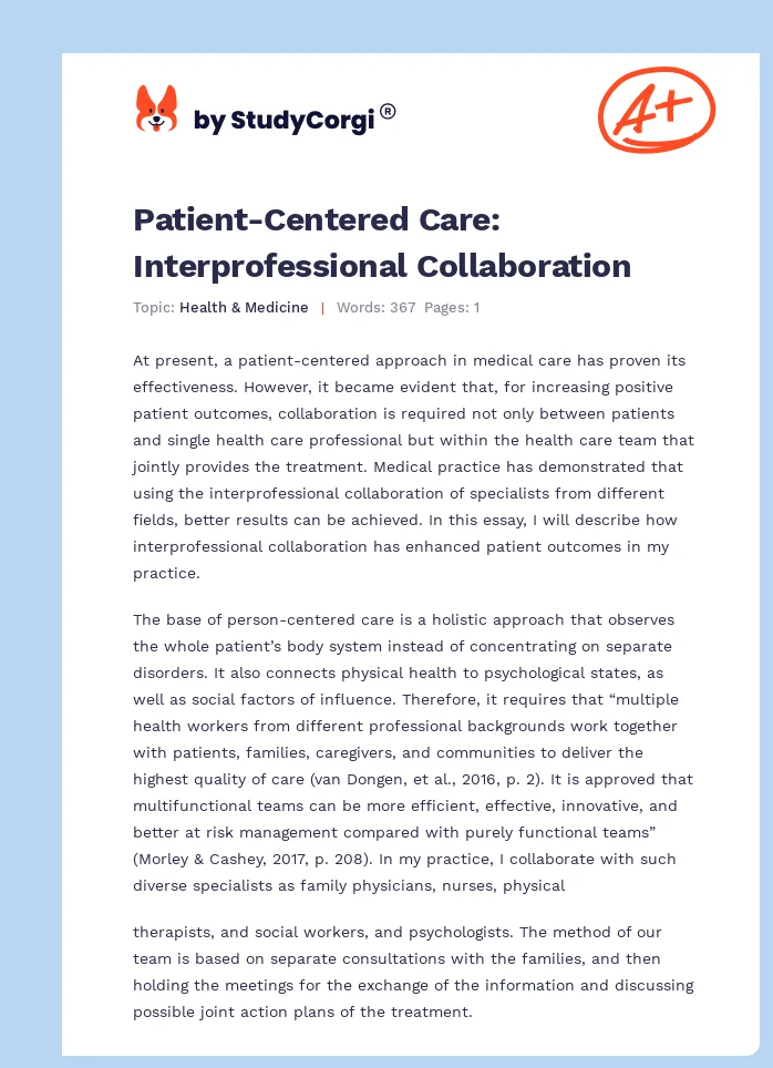 Patient-Centered Care: Interprofessional Collaboration. Page 1